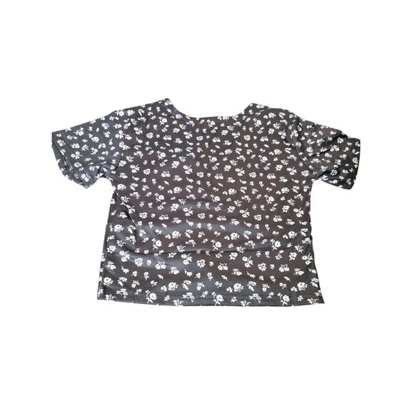 Black Floral V-Neck Stretchy Crop Top With Short Sleeves Small - Picture 7 of 7